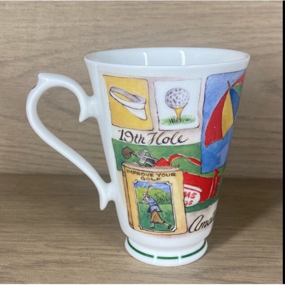 Golf Roy Kirkham 1997 Fine Bone China Footed Mug made in ENGLAND Collectable VTG